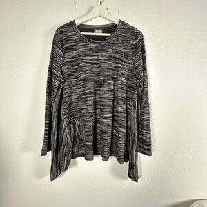 Niche Nilgun Derman Womens Black White Striped Long Sleeve Asymmetric Top Medium